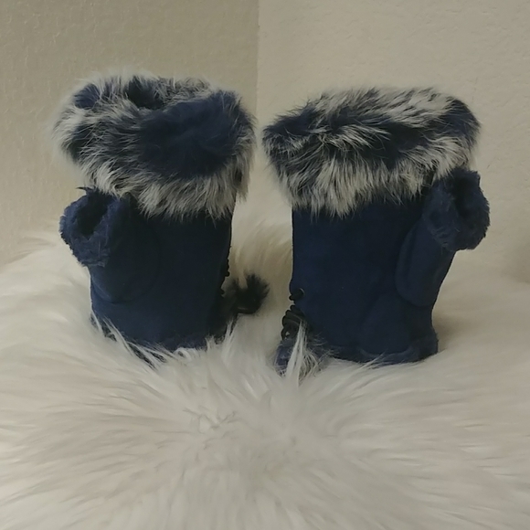 Blue Faux Fur Fleece Fingerless Winter Gloves - Picture 2 of 16